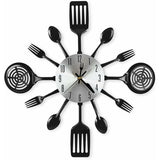16" Large Kitchen Wall Clocks With Spoons And Forks, Great Home Decor And Nice Gifts, Black V1188-MS-227-2502