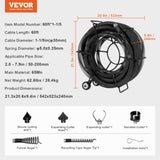 VEVOR Drain Cleaning Cable 60 FT x 1-1/5 Inch, Professional Sectional Drain Cleaner Cable with 6 V952-FDSDL114IN66LC5DVV0