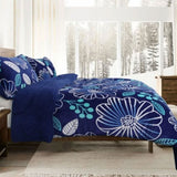 Ramesses Blue Flower Printed Sherpa Flannel Fleece Reversible Blanket Set Single/Double V442-KIT-BLANKET-SHERPAFLOWER-BLUE-DS