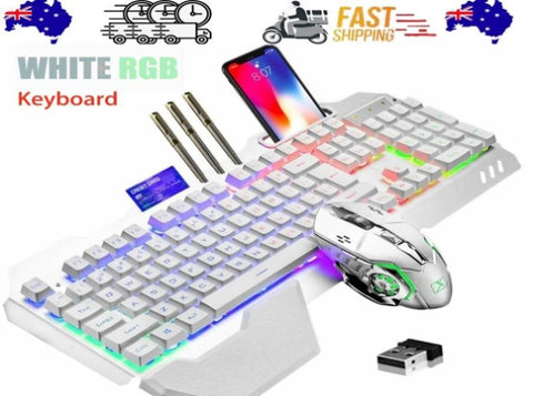 104 Keys Wireless Gaming Keyboard Mouse SetMouse Pad, RGB LED Backlit PC/Laptop White-RGB V201-W11043639