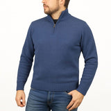 100% SHETLAND RAGG WOOL Half Zip Up Knit JUMPER Pullover Mens Sweater Knitted in Sky - L V563-SW-HZ-SKY40-L