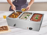 3-Pan Commercial Food Warmer, 16.5L Electric Steam Table, 1200W Professional Countertop Stainless V952-SYSPBWQPTK31E3ZVSV3