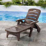 Gardeon Sun Lounger Folding Lounge Chair Wheels Patio Outdoor Furniture Brown ODF-SUNBED-PP150-BR