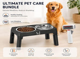 Pet Care Bundle Set Black Adjustable Elevated Double Dog Bowl & White and Grey 2-in-1 V888-ELOSUNG53429
