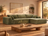 Sarantino Soffia 2.75m Green Corduroy Corner Sofa with Chaise L-Shape Sectional Couch 3 Seater SOFA-MFL-337-GN