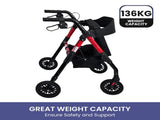 Orthonica Foldable Mobility Steel Rollator 136kg Max Capacity Red FRW-MAS-029-RD