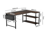 Levede L Shaped Computer Desk Corner Desk Brown DH1052-100-BR