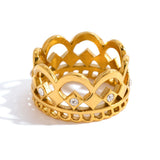 6-Piece Vintage Gold-Plated Stainless Steel Ring Set for Women - Waterproof Hypoallergenic Stackable V888-ELOSUNG52379