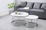 Nesting Style Coffee Table - White on Silver Stainless Steel - 80cm/60cm V292-NEST-WHT012