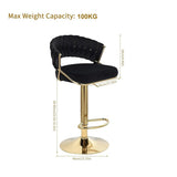 2x Height Black Velvet Padded Golden Round Base Barstools Chairs V255-GP1802R-BLACK