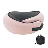 Pink Buckle Tape Memory Foam U-Shaped Neck Pillow - Snail Travel Cushion for Airplane, Office Nap, V888-ELOSUNG13352