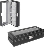 6-slot Leather Watch Box, Watch Box Organizer Glass jewelry Storage Black V1259-DP01-A-2870