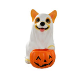 Halloween Ghost Corgi Candy Bowl, Cute Resin Puppy Statue With Pumpkin Treat Jar for Tabletop Home V1366-AZ2-W-13168