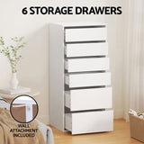 Artiss 6 Chest of Drawers Dresser Tallboy White FURNI-N-CDR-6D-WH-AB