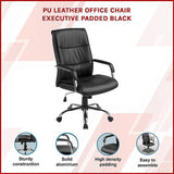 PU Leather Office Chair Ergonomic Executive Swivel Desk Chair with Padded Seat in Black V63-774965