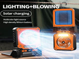 Solar & USB Rechargeable Camping Fan with LED Light - Portable Power Bank, 180&deg Collapsible V888-ELOSUNG35712