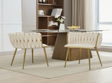 Set of 2 Velvet Upholstered Woven Dining Chairs with Golden Metal Legs, Beige V1127-AU-DC01-BGE