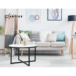 Artiss Coffee Table Round 70CM Marbel Effect DINING-B-MAR7045-WH