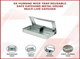 5x Humane Reusable Mice Trap Safe Live Catch Metal Mouse Catcher V63-836501