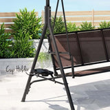 Gardeon Outdoor Swing Chair Garden Chair Canopy Cup Holder 3 Seater Brown GSC-BST-3S-CUP-BR