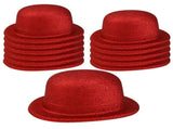12x GLITTER BOWLER HAT Fancy Party Plastic Costume Cap Fun Dress Up Sparkle BULK - Red V563-12GLTRBWLRHAT-RED