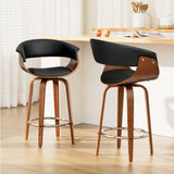 Artiss 2x Bar Stools Swivel PU Seat Wooden BA-TW-8201-BKX2