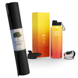 Jade Yoga Harmony Mat- Black & Iron Flask Wide Mouth Bottle with Spout Lid, Fire, 32oz/950ml Bundle V398-JY-368BK-IFB