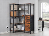 Levede Corner Bookshelf with 4 Fabric Drawers & LED Light 5 Tier Bedroom Rustic CH1183-AU