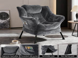 Artiss Armchair Accent Chair Ottoman Lounge Footrest Velvet Grey UPHO-I-ARM01-FS-GY