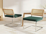 Artiss Dining Chairs Set of 2 Velvet Rattan Cantilever Green DINING-B-C01-VEL-GNX2
