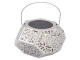 LED Solar Powered Lantern IP44 Waterproof Silver Polygon Decorative Solar Hanging Lantern V1294-YM0521-3119230042911