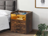 Levede Bedside Table USB Charger Outlet LED Oak NI1048-OA_NZ