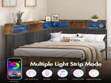 Walnut Single LED Corner Bed Frame in Black with 2 Storage Drawers and Charging Station LSB-59294