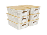 CARLA HOME Storage Bins with Bamboo Lids - 6 Pack - White - Plastic - Storage Bins 6 Pcs LSB-36500