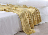 Yellow Cozy Knit Throw Blanket with Fringe - Stylish Striped Bed End Cover, 127x220CM V888-ELOSUNG20351