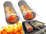 2 Pieces Stainless Steel 304 BBQ Grill Baskets, Cylindrical Mesh Barbecue Cages for Smokers, Kitchen V1189-LC-HW-00030