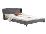 Artiss Double Bed Frame with Wingback Headboard Grey Linen Upholstered Platform Bed Base BFRAME-G-PIER-D-GY-ABC