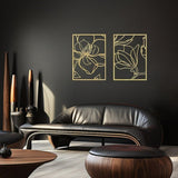 3 Piece Gold Flower Metal Wall Decor Abstract Floral Aesthetic Set of 3 V63-841841
