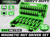 SWANLAKE 55Pc Magnetic Nut Driver Set Metric SAE 1/4" Hex Shank Socket Adapter V465-66127
