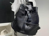 Leather Backpack Mesh Backpack Hybrid Backpack Travel Backpack Stylish Backpack - Black - Size M V1347-DSZ-001-001-BLK-M