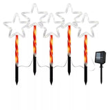 Solar Star Pathway Ground Spike Lights, 5-Pack Interconnected Warm Glow Christmas Decoration for V1341-ZY-9ZCLSFEU-2SETS