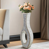 30-Inch Tall Double Sided Crushed Diamond Floor Vase Large Mirrored Silver Crystal Dcor V767-HP-ZZ1872