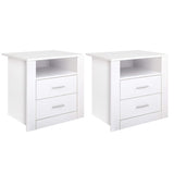 Artiss 2 X Bedside Table 2 Drawers with Shelf - TARA White FURNI-SIDE-SHELF-WHX2