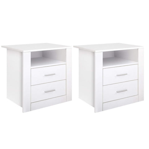 Artiss 2 X Bedside Table 2 Drawers with Shelf - TARA White FURNI-SIDE-SHELF-WHX2
