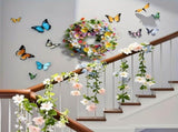 spring rainbow tulip wreath, hanging decor, home decoration, floral wreath, butterfly decor, V1102-112-83569-RBW-45CM