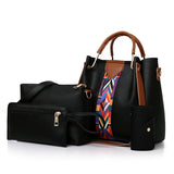Black Elegant 4-Piece Women's Handbag Set - Stylish PU Leather Tote, Shoulder Bag, Clutch, and V888-ELOSUNG17352