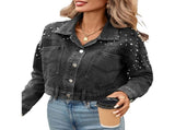 Women Oversized Denim Jacket Embroidered Beading Jeans Coat L V1192-AZ-W-20743