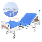 EQUIPMED Medical Bed, w/ Mattress & Over Bed Table, Easy Manual Back and Leg Incline Adjustable, IV V219-BNSADBEQM03A