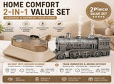 Winter Home Cleaning Comfort Kit - Silvery Retro Train Aromatherapy Humidifier and White Cordless UV V888-ELOSUNG53559