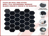 Tiles 3D Peel and Stick Wall Tile Hexagonal Mosaic Black 10 Sheets V63-837081